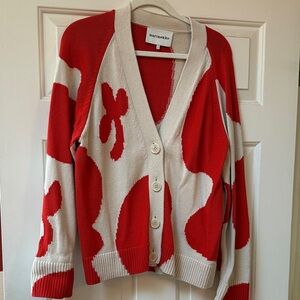 Marimekko red and Creme cotton cardigan, size M NEW Perfect